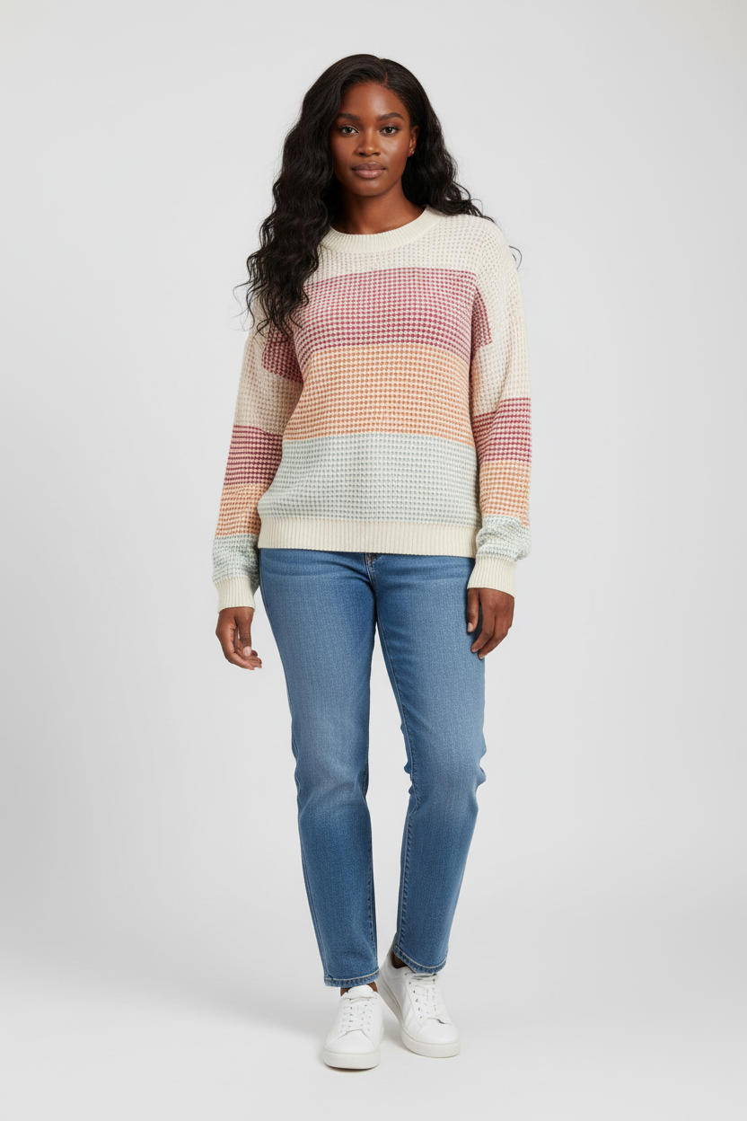 Gebreide Dames Trui met Kleurblokken en Wafelstructuur