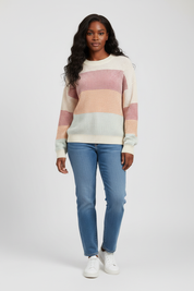 Gebreide Dames Trui met Kleurblokken en Wafelstructuur
