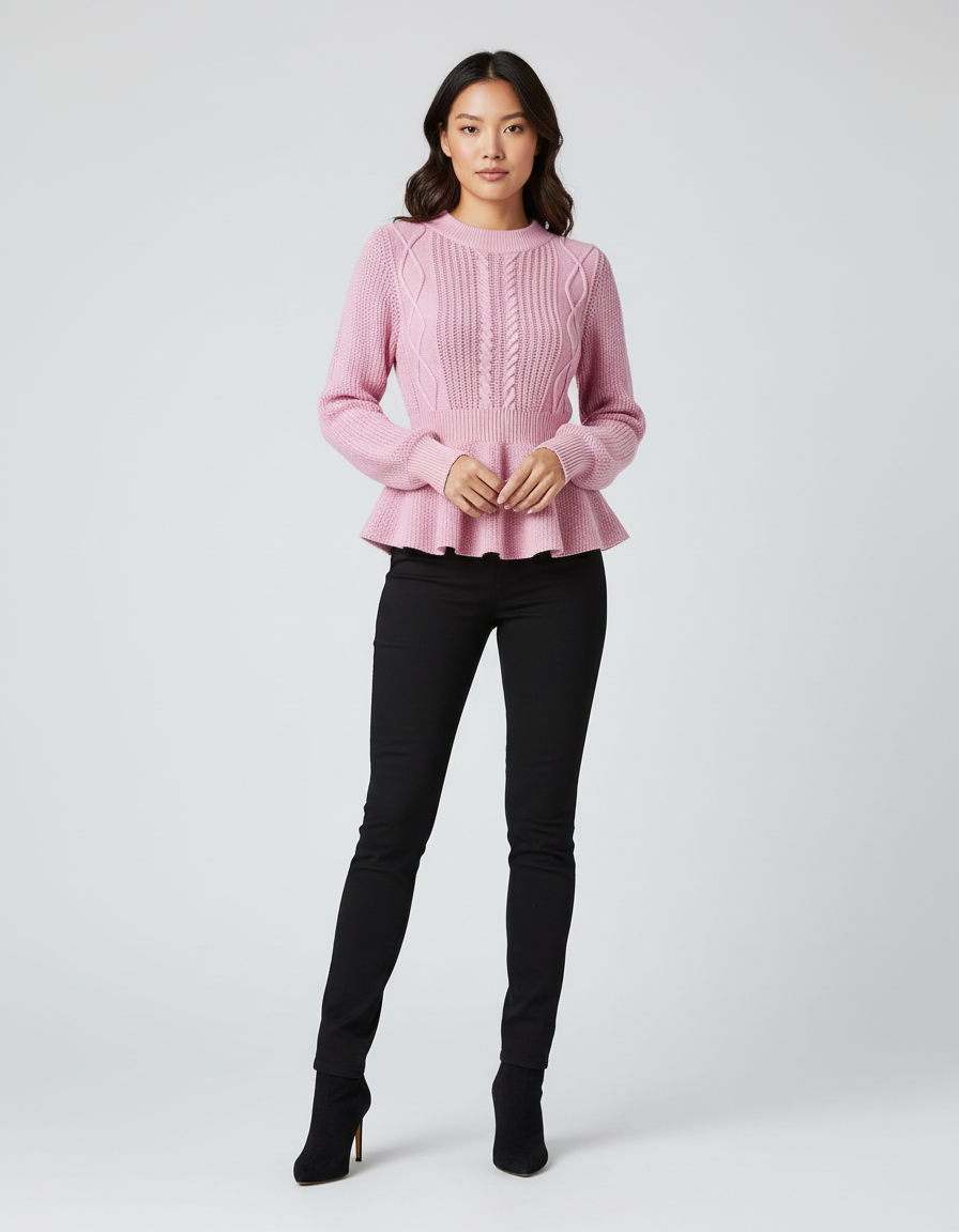 Gebreide Peplum Dames Trui met Kabeldetail