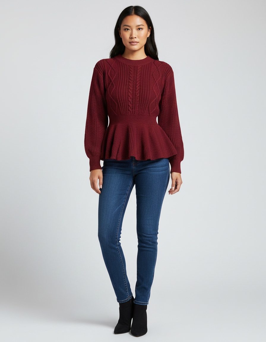 Gebreide Peplum Dames Trui met Kabeldetail