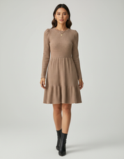 Gebreide A-lijn Jurk met Pofmouwen | Stijlvol Detail