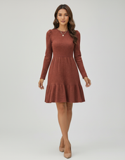 Gebreide A-lijn Jurk met Pofmouwen | Stijlvol Detail