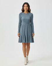 Gebreide A-lijn Jurk met Pofmouwen | Stijlvol Detail