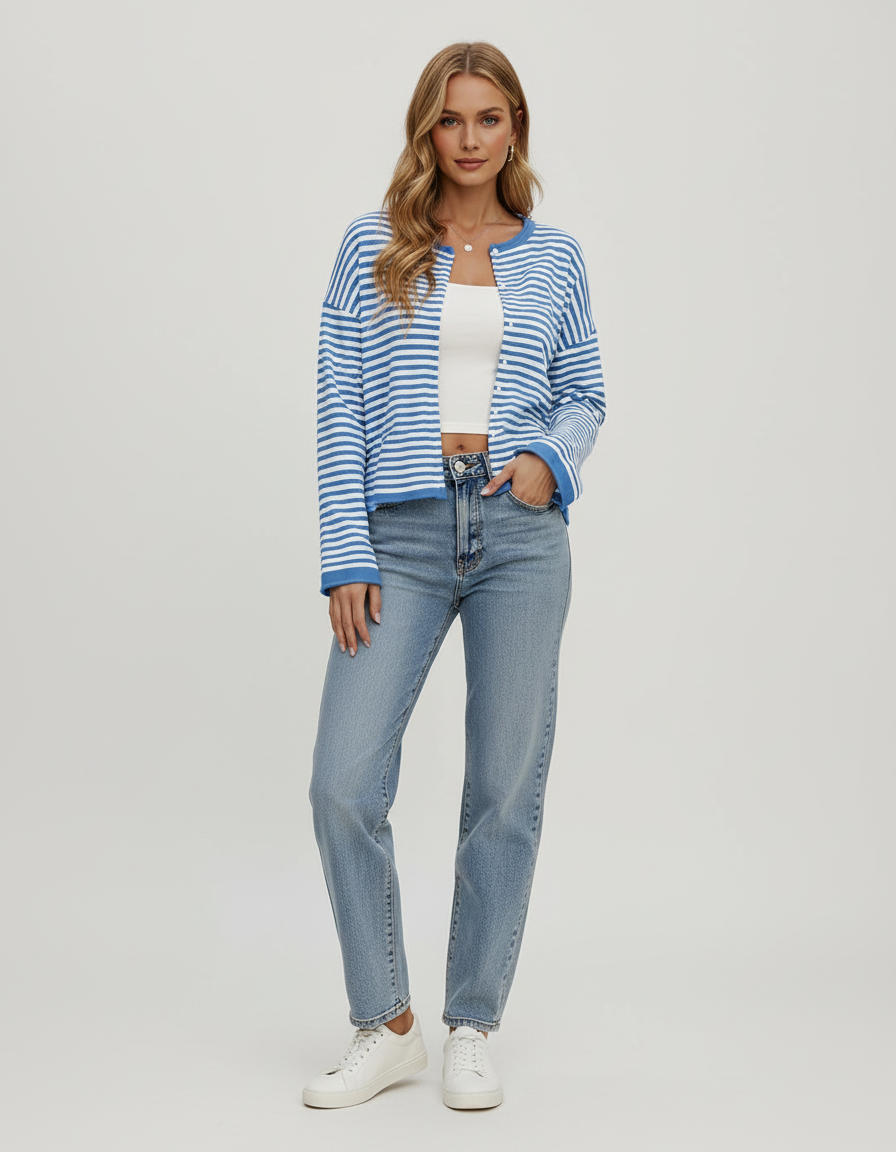 Gebreid Gestreept Dames Vest met Knoopsluiting