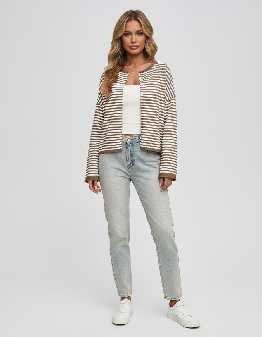 Gebreid Gestreept Dames Vest met Knoopsluiting