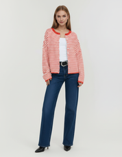 Gebreid Gestreept Dames Vest met Knoopsluiting