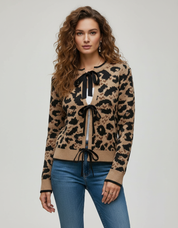 Knitwear Dames Vest met Luipaardprint en Strik