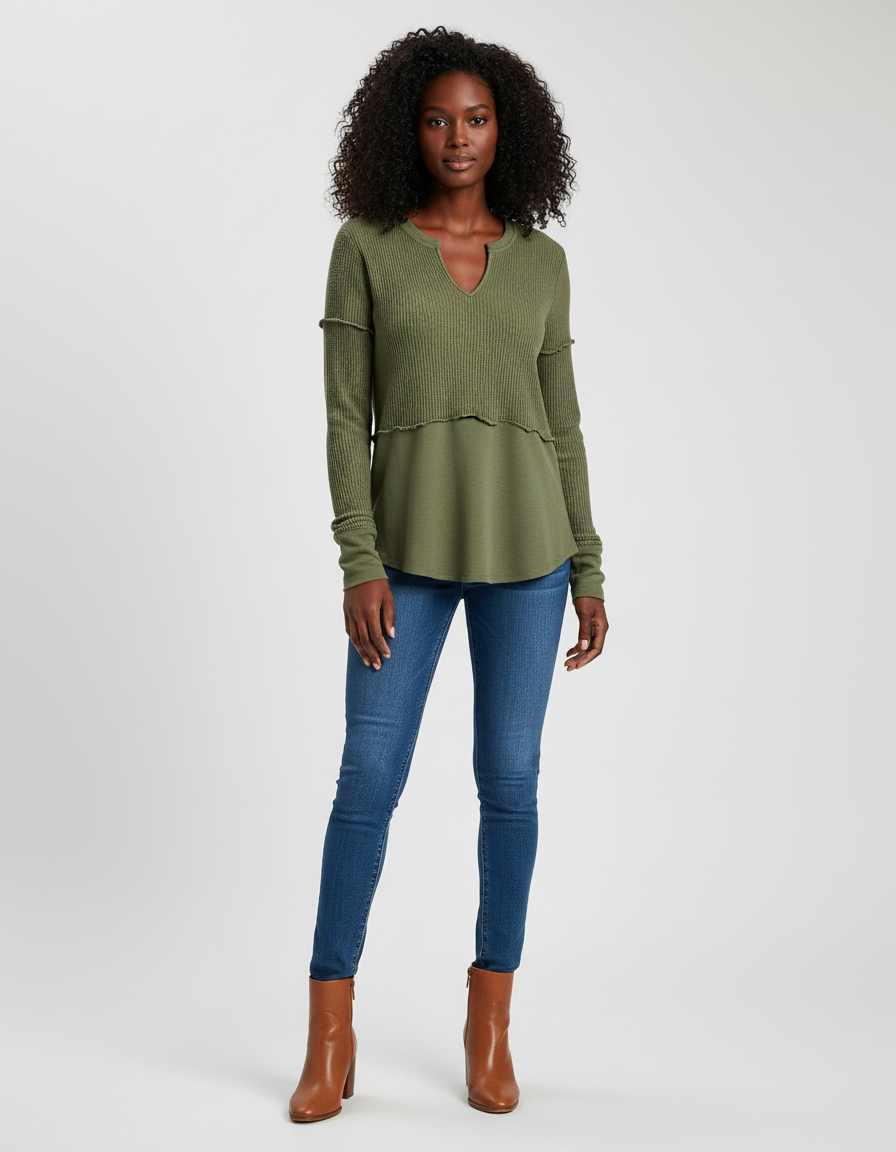 Dames Katoenmix Sweatshirt met Colorblock en V-hals