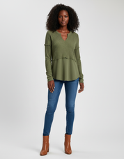 Dames Katoenmix Sweatshirt met Colorblock en V-hals