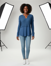 Dames Katoenmix Sweatshirt met Colorblock en V-hals