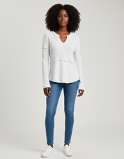 Dames Katoenmix Sweatshirt met Colorblock en V-hals