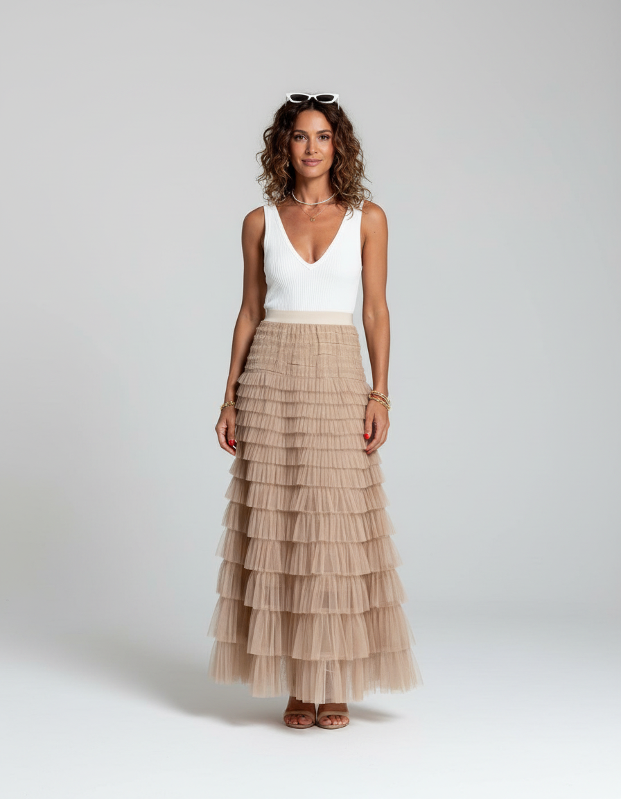 Comfortabele Tule Maxirok met Elastische Tailleband