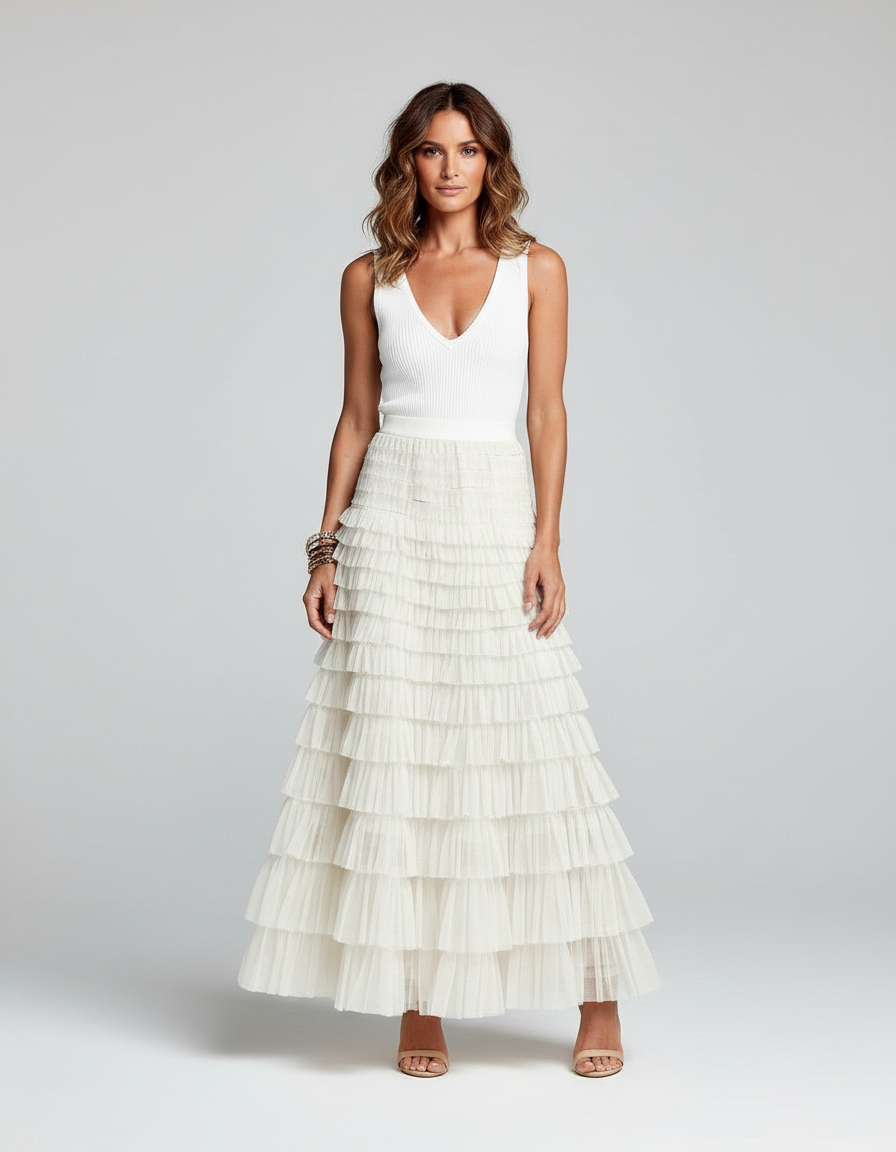 Comfortabele Tule Maxirok met Elastische Tailleband