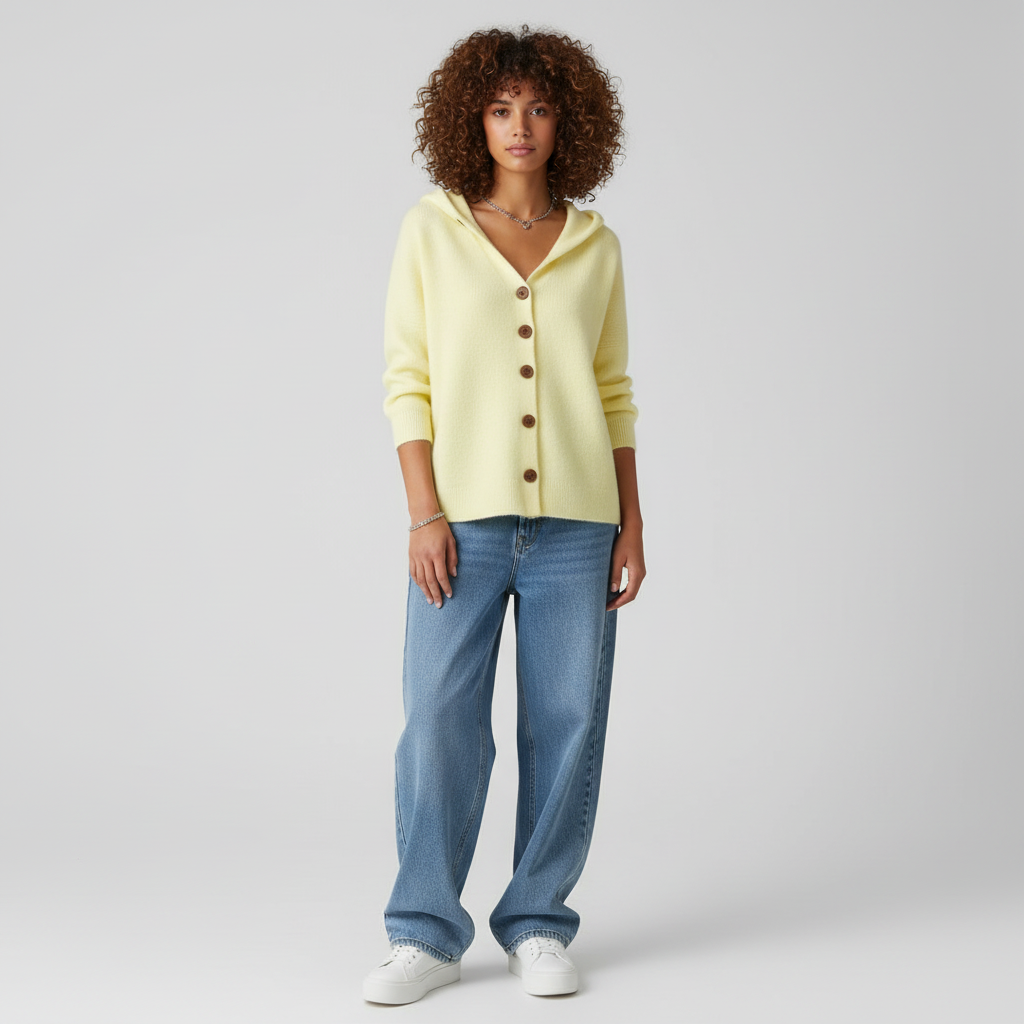 Teri Dames Cardigan – Zachte Katoenen Vest met Lange Mouwen en Capuchon