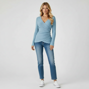 Ribgebreide Dames Top met Lange Mouwen en V-hals