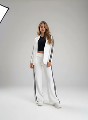 Elegante Dames Set met Luxe Gestreepte Details en Comfortabele Pasvorm