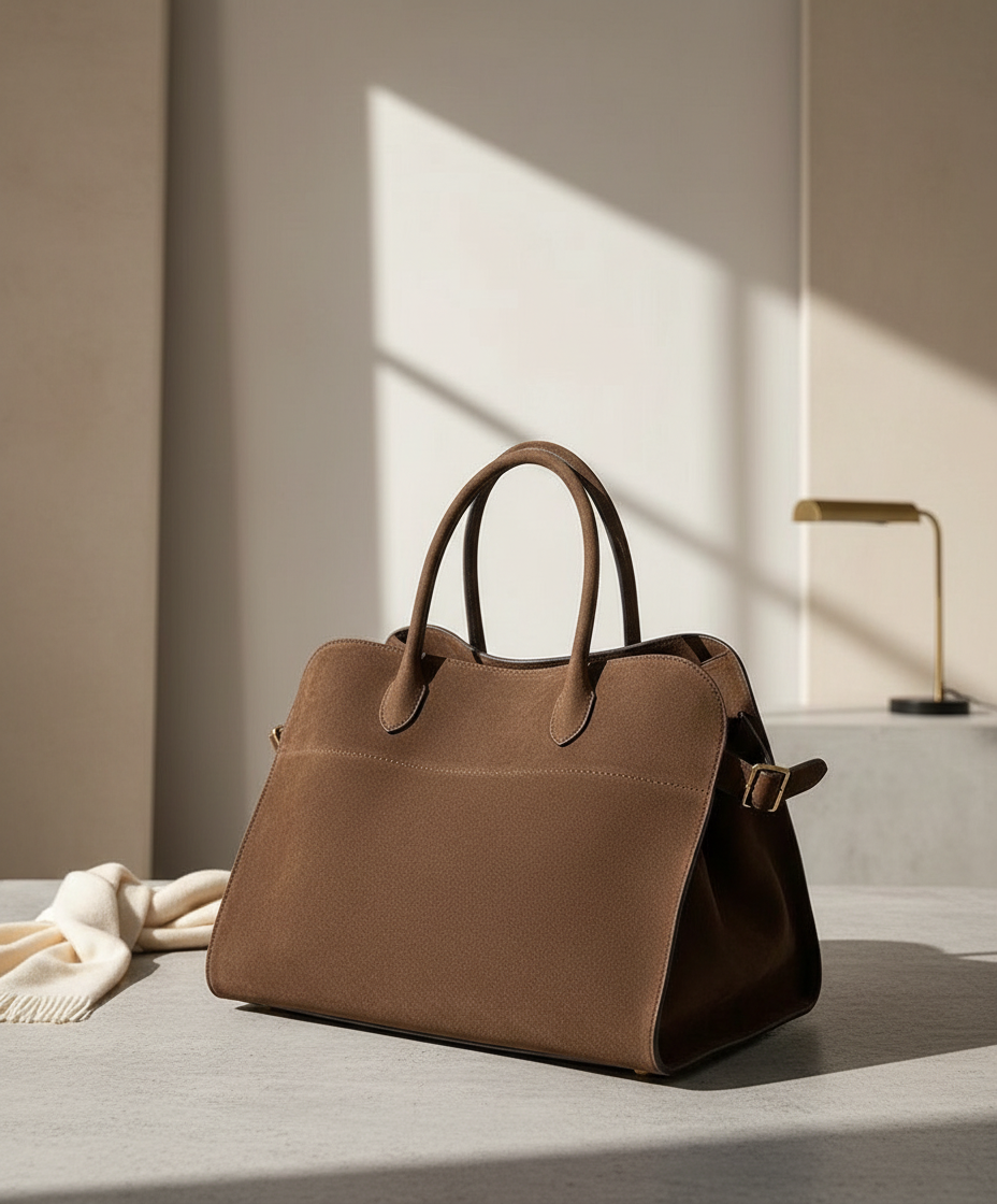 Luxe Bruine Suède Shopper met Gesp Detail