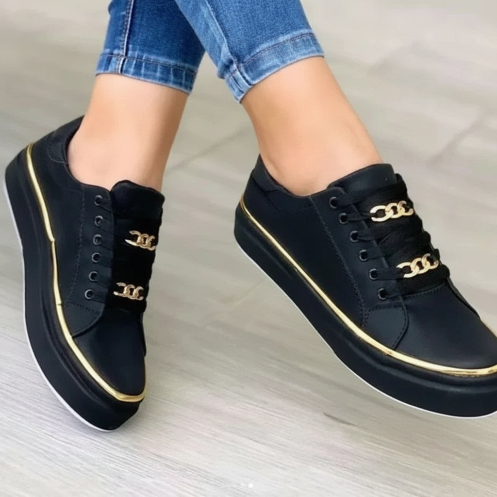 Imitatielederen Dames Sneakers met Gouden Details