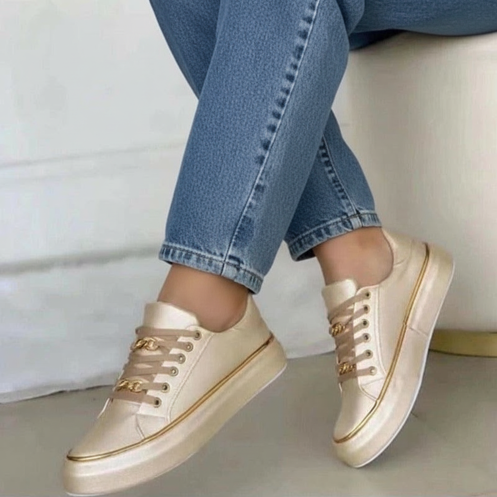 Imitatielederen Dames Sneakers met Gouden Details