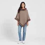 Luxe Gebreide Dames Poncho met Imitatiebont | Warm & Comfortabel