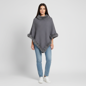 Luxe Gebreide Dames Poncho met Imitatiebont | Warm & Comfortabel