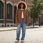 Bruine Suède-Look Dames Jas met Crème Shearling Voering