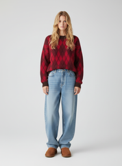 Mohairblend Argyle Trui - Comfortabele Dames Pullover