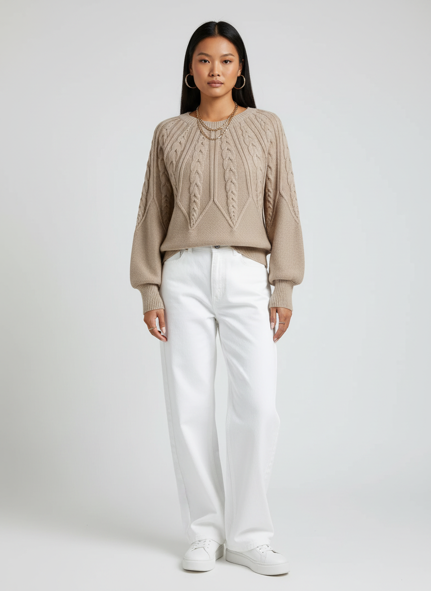 Chique Gebreide Dames Trui met Ballonmouwen