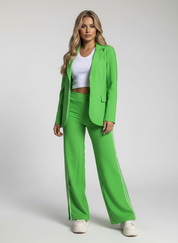 Elegante Dames Set met Luxe Gestreepte Details en Comfortabele Pasvorm