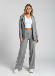 Elegante Dames Set met Luxe Gestreepte Details en Comfortabele Pasvorm