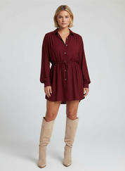 Elegante Dames Jurk met Knoopsluiting en Verstelbare Tailleceintuur