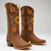 Leren Dames Western Laarzen met Zonnebloem Borduursel