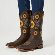 Leren Dames Western Laarzen met Zonnebloem Borduursel