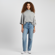 Gebreide Dames Poncho met Hoge Kraag en Asymmetrische Zoom