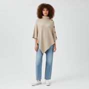 Gebreide Dames Poncho met Hoge Kraag en Asymmetrische Zoom