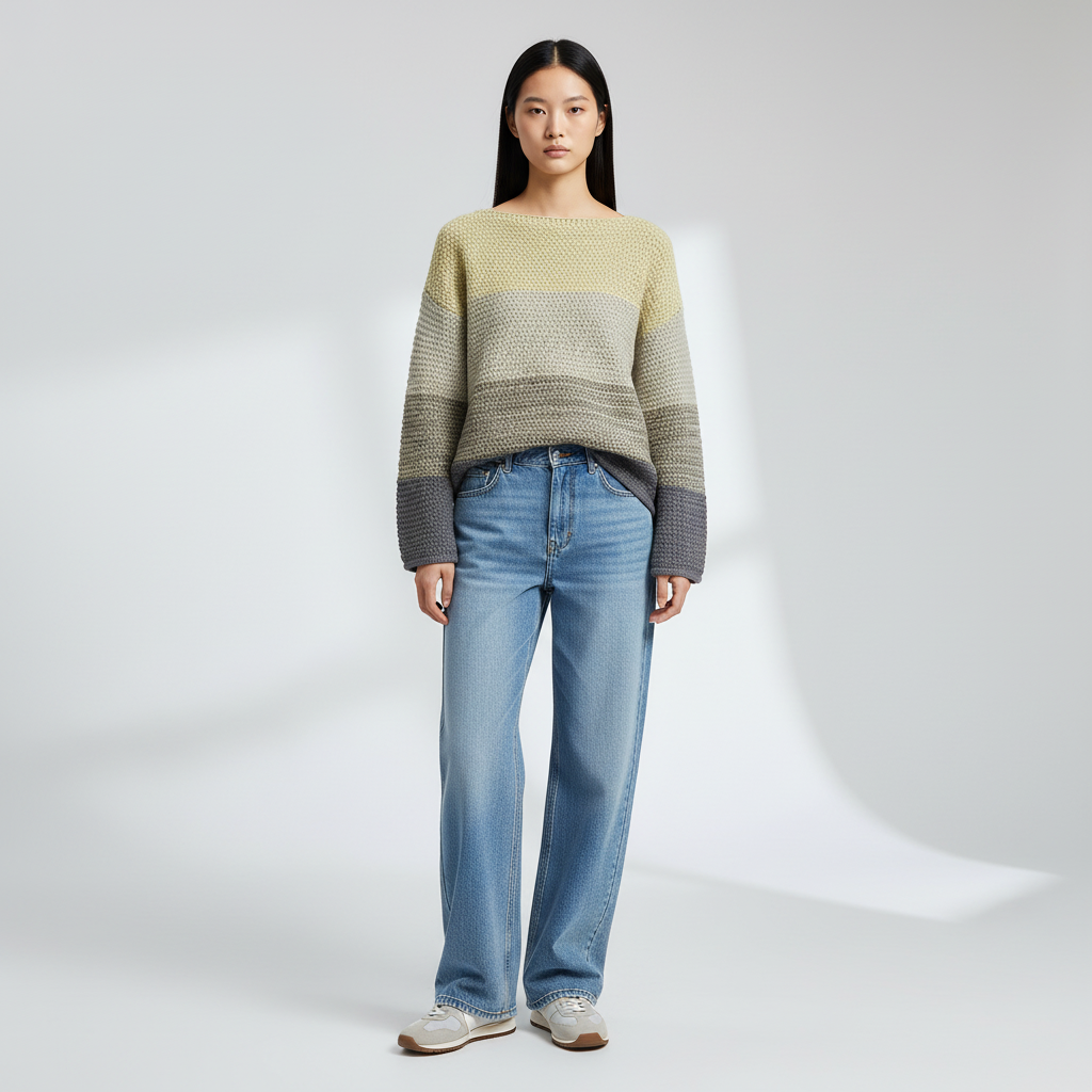 Gebreide Patchwork Dames Trui in Groen en Roze | Oversized