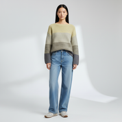 Gebreide Patchwork Dames Trui in Groen en Roze | Oversized