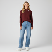 Gebreide Dames Trui met Rufflekraag en Asymmetrische Knoop