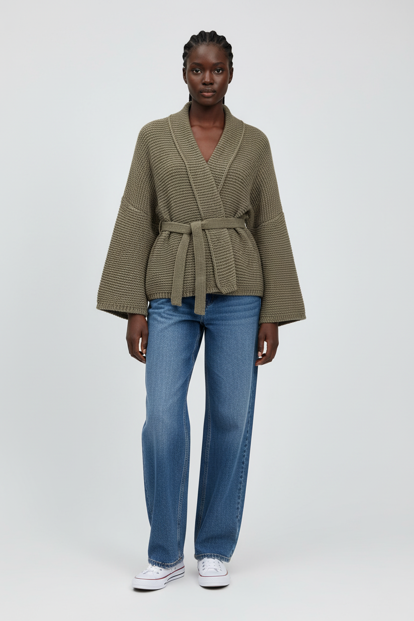 Gebreide Cardigan met Riem - Comfortabele Open-Front Laag