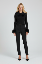 Feestelijke Gebreide Cropped Cardigan voor Dames | met Imitatiebontkraag