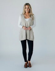 Gebreid Dames Mouwloos Vest met V-hals en Zakken