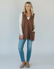 Gebreid Dames Mouwloos Vest met V-hals en Zakken