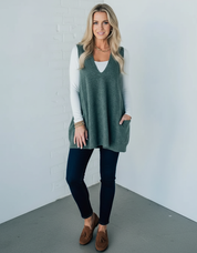 Gebreid Dames Mouwloos Vest met V-hals en Zakken