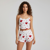 Ribbed Knit Hartjes Pyjamaset - Dames Loungewear