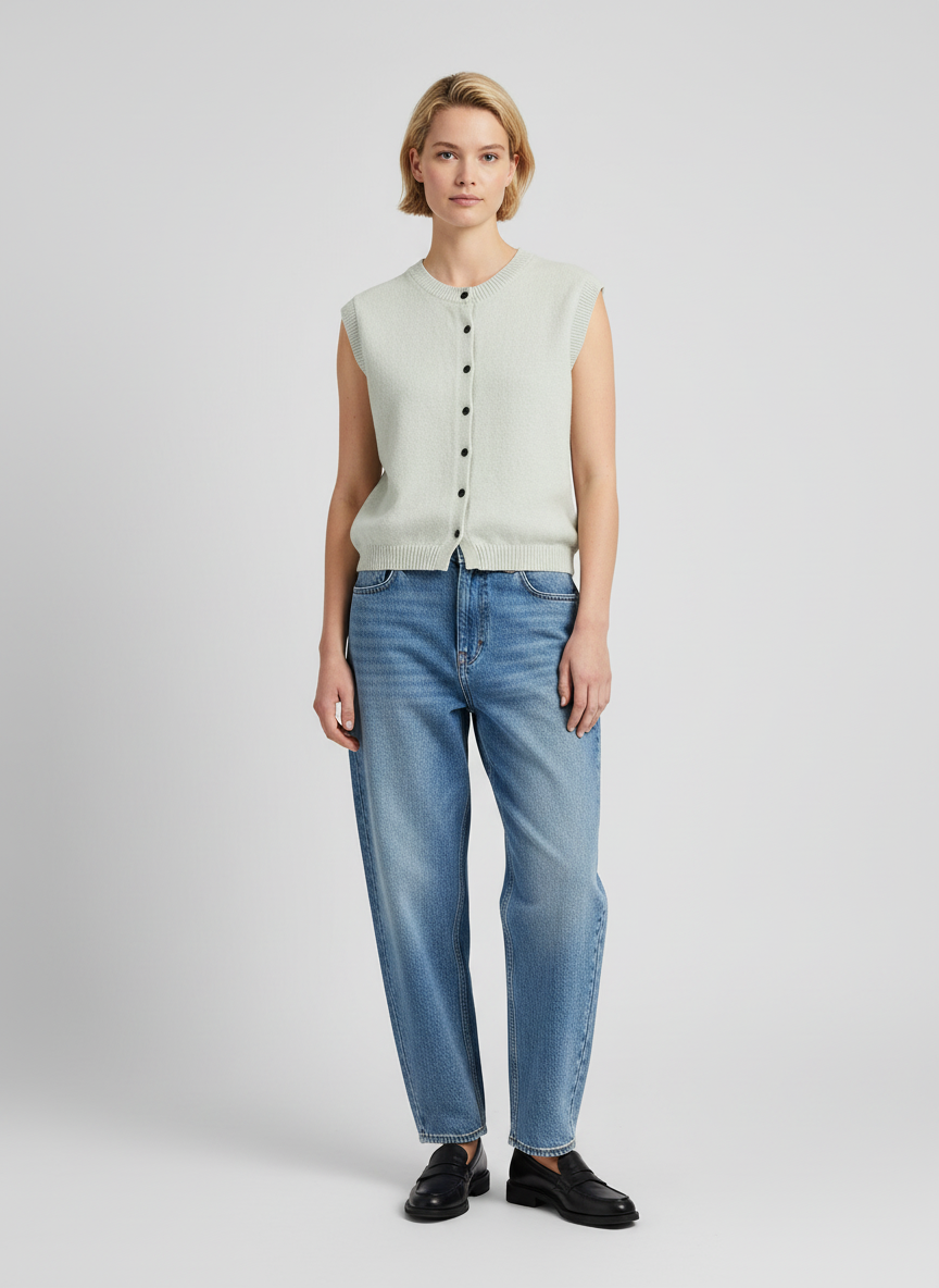 Gebreid Dames Mouwloos Vest – Vest Met Knoopsluiting In Abrikoos En Lichtgrijs