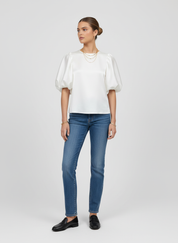 Feestelijke Satijnen Dames Top – Satijnen Top Met Pofmouwen