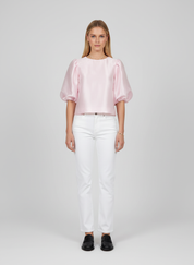 Feestelijke Satijnen Dames Top – Satijnen Top Met Pofmouwen