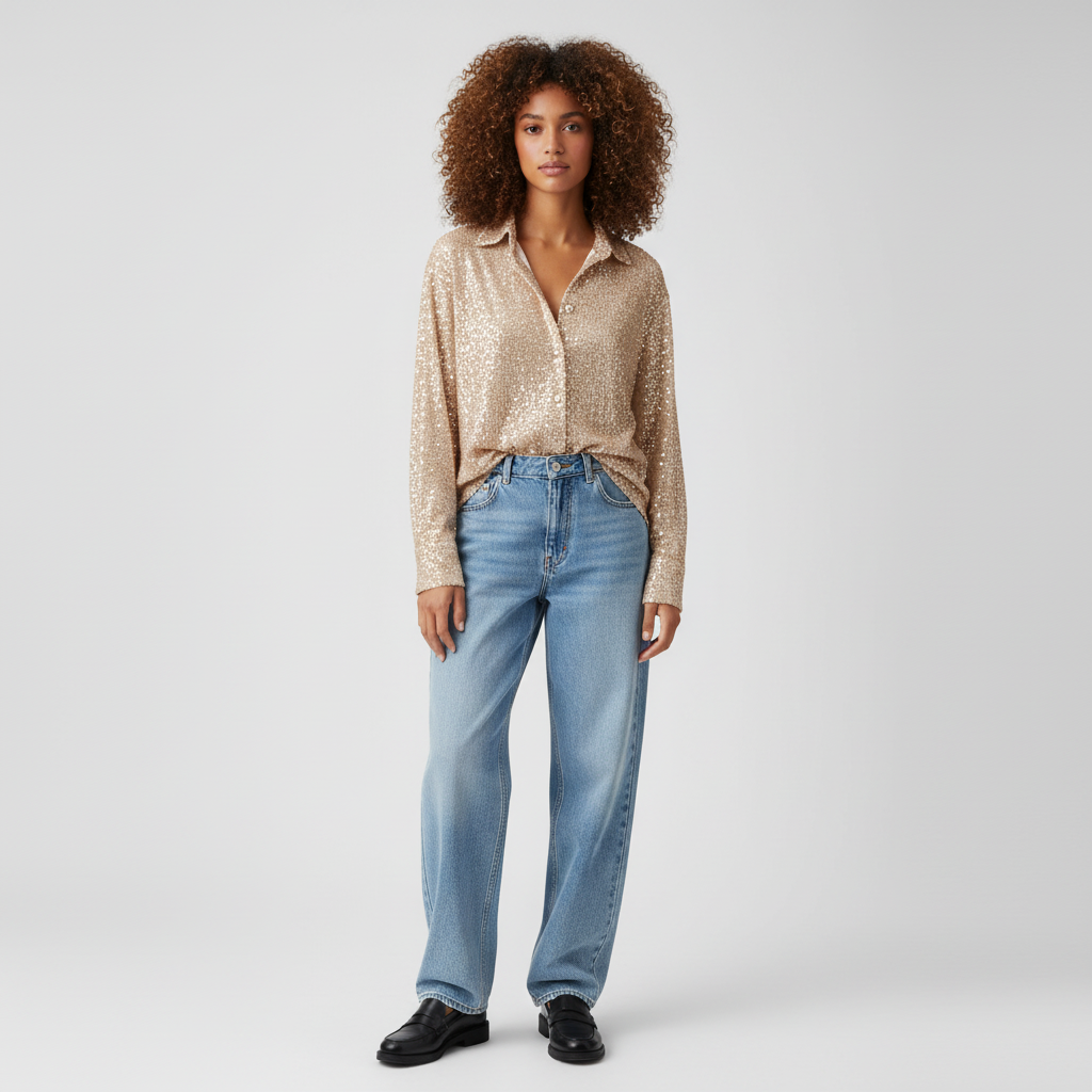 Dames Pailletten Blouse – Blouse Met Pailletten En Losvallende Pasvorm