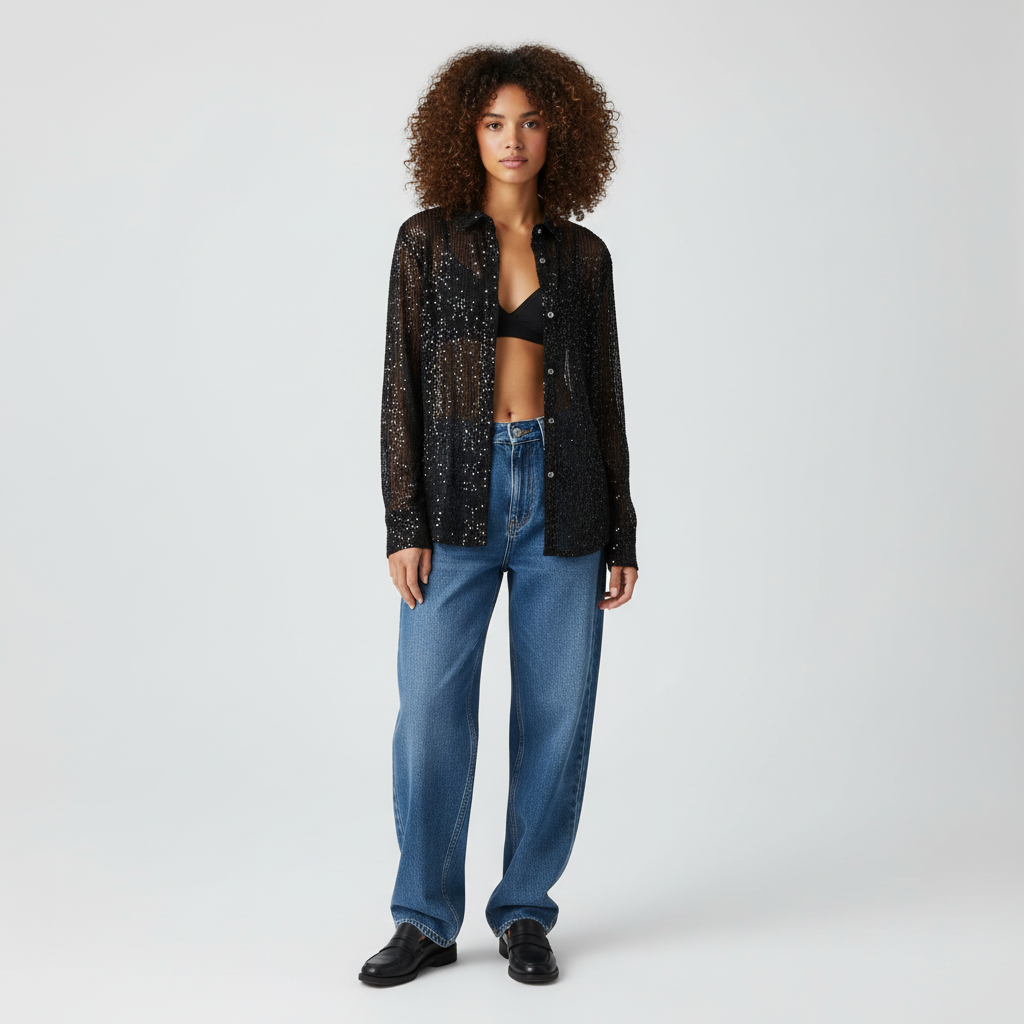 Dames Pailletten Blouse – Blouse Met Pailletten En Losvallende Pasvorm