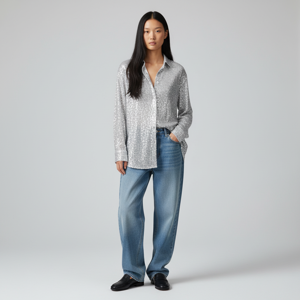 Dames Pailletten Blouse – Blouse Met Pailletten En Losvallende Pasvorm